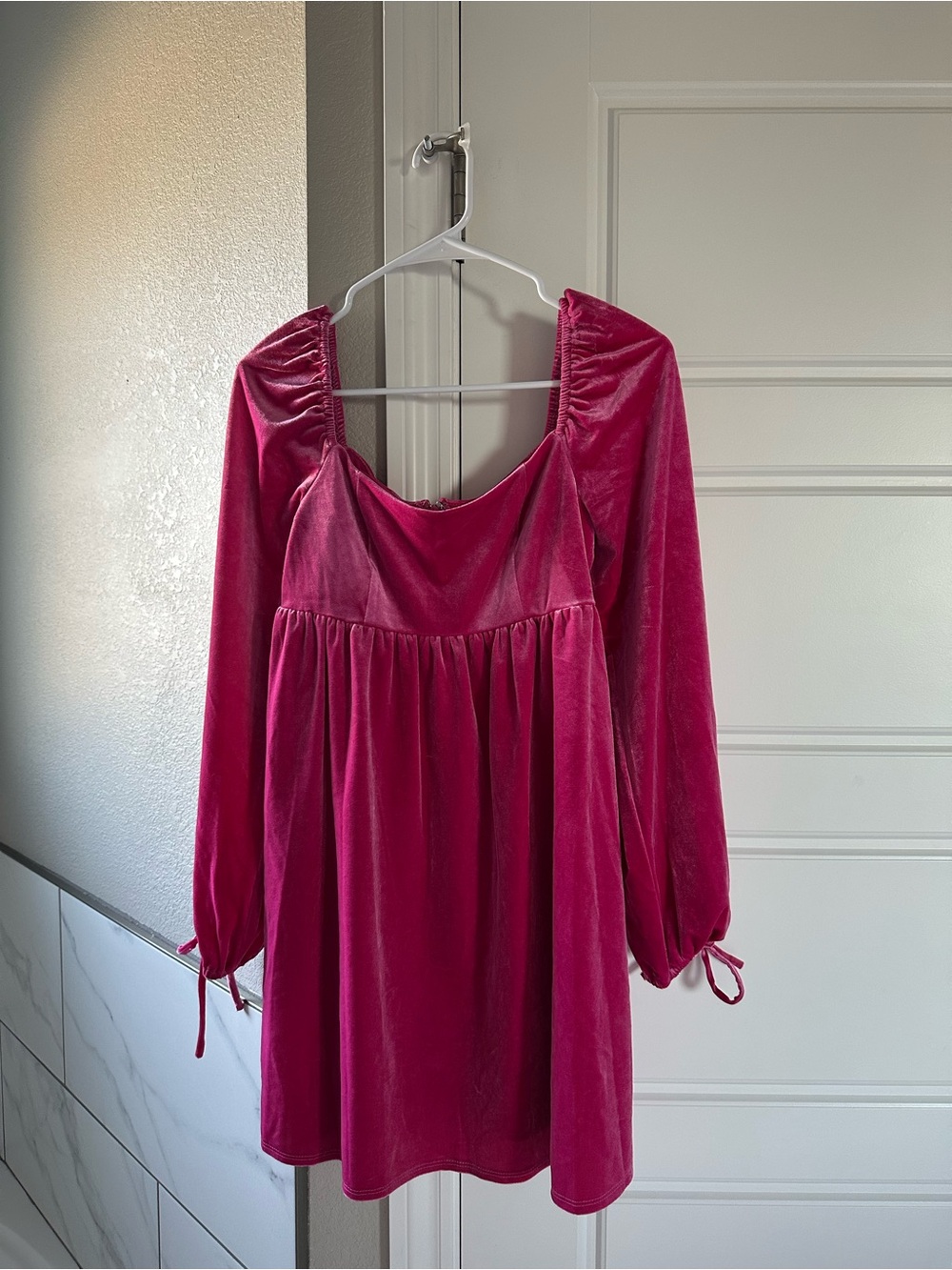 Pink Velvet Long Sleeve Mini Dress